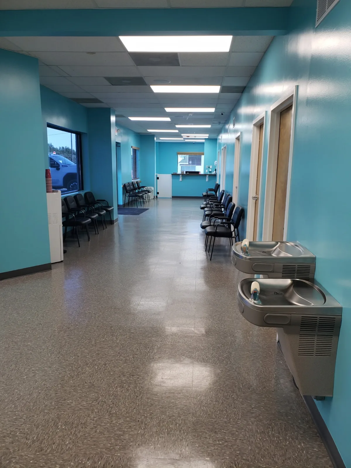 Green Diamond Builders commercial interior hallway with drinking fountains